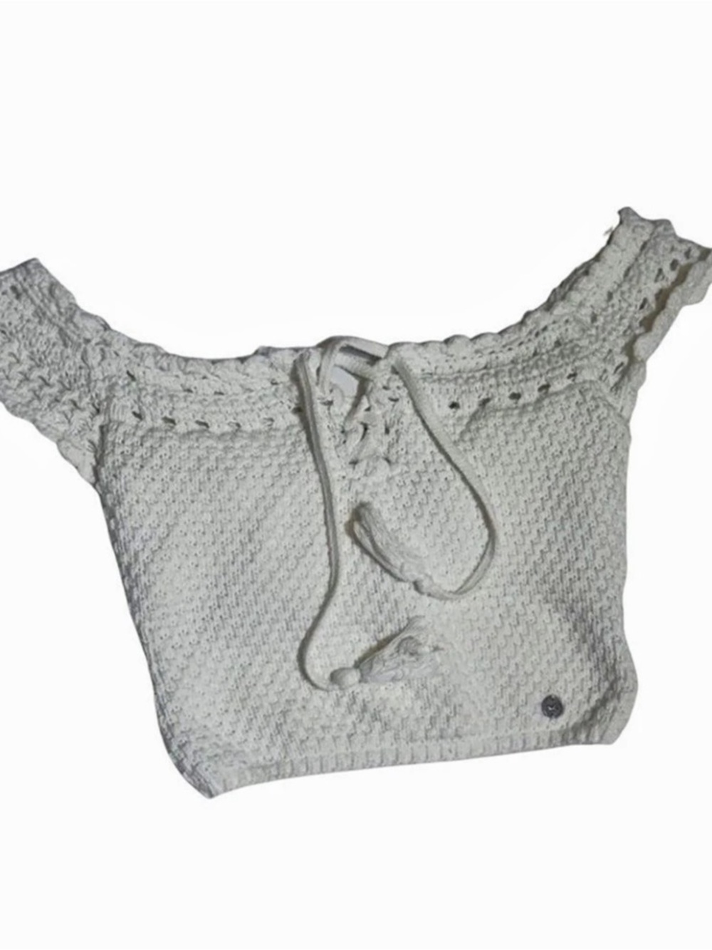 Hollister Crochet Drawstring Crop Top White XS